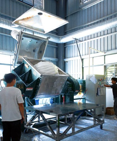 Silicone raw material processing at JM Sportgear factory